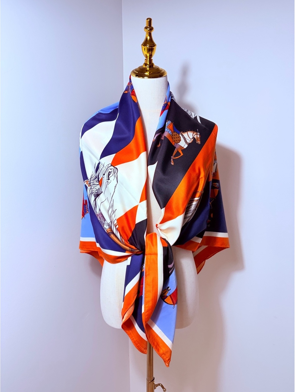 Large Square Fashion Scarf with Horse and Cowboy Hat Print